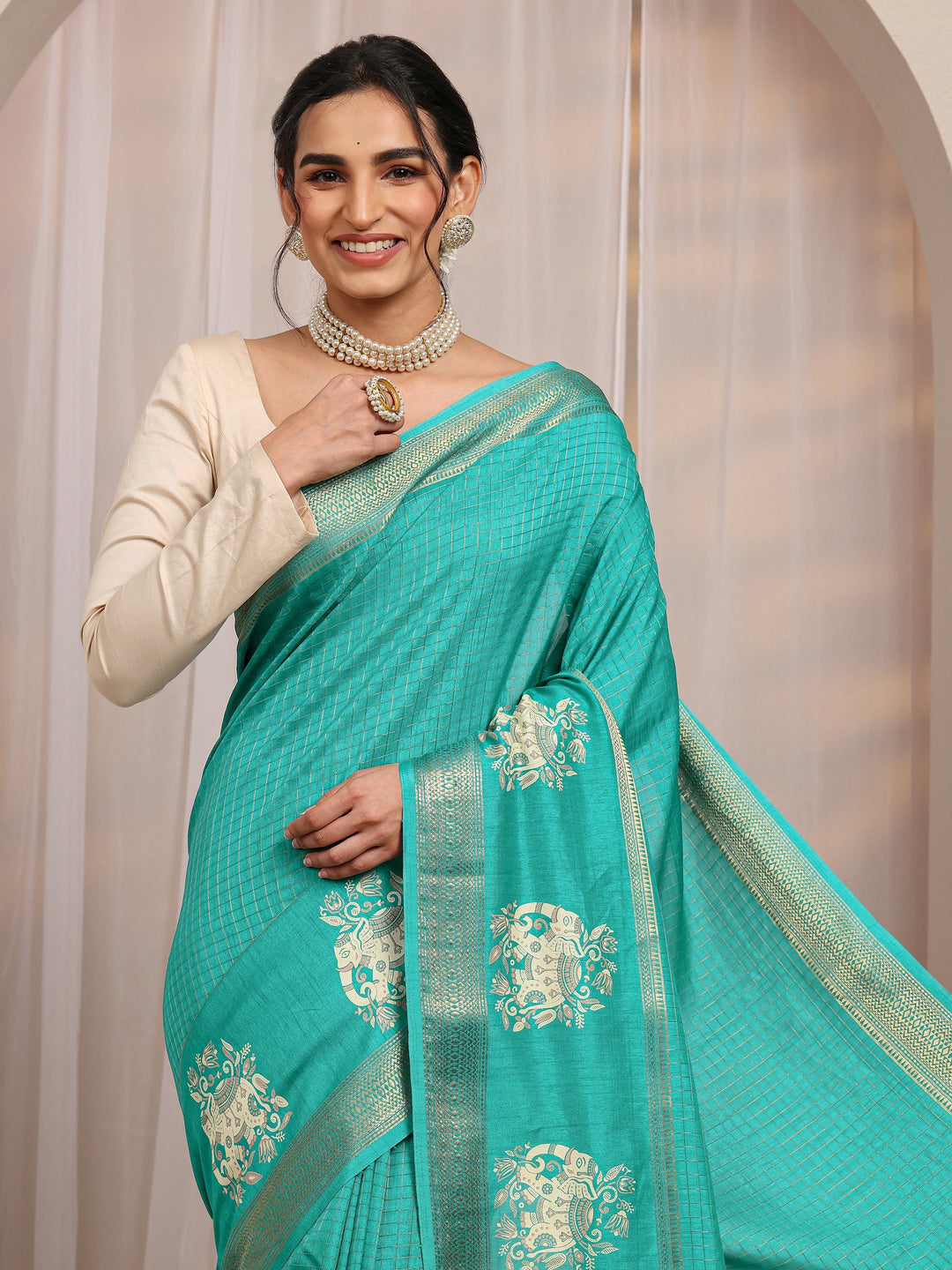  Green Ethnic Motif Woven Design Silk Blend Saree With Unstitched Blouse Piece 