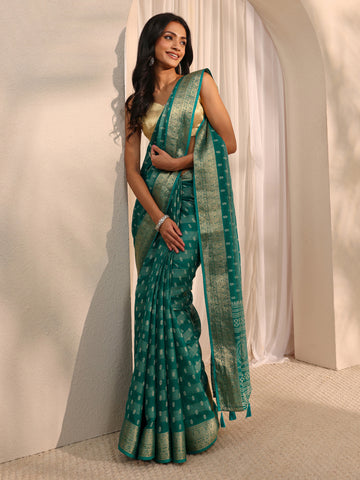 Green Ethnic Woven Silk Blend Saree 
With Unstitched Blouse Piece