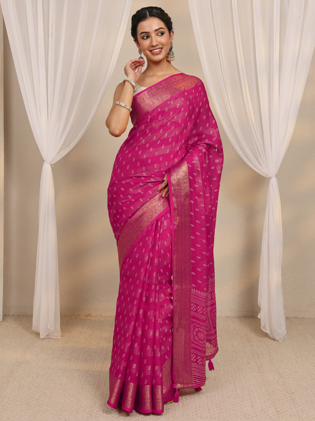  Pink Ethnic Woven Design Silk Blend Saree With Unstitched Blouse Piece 