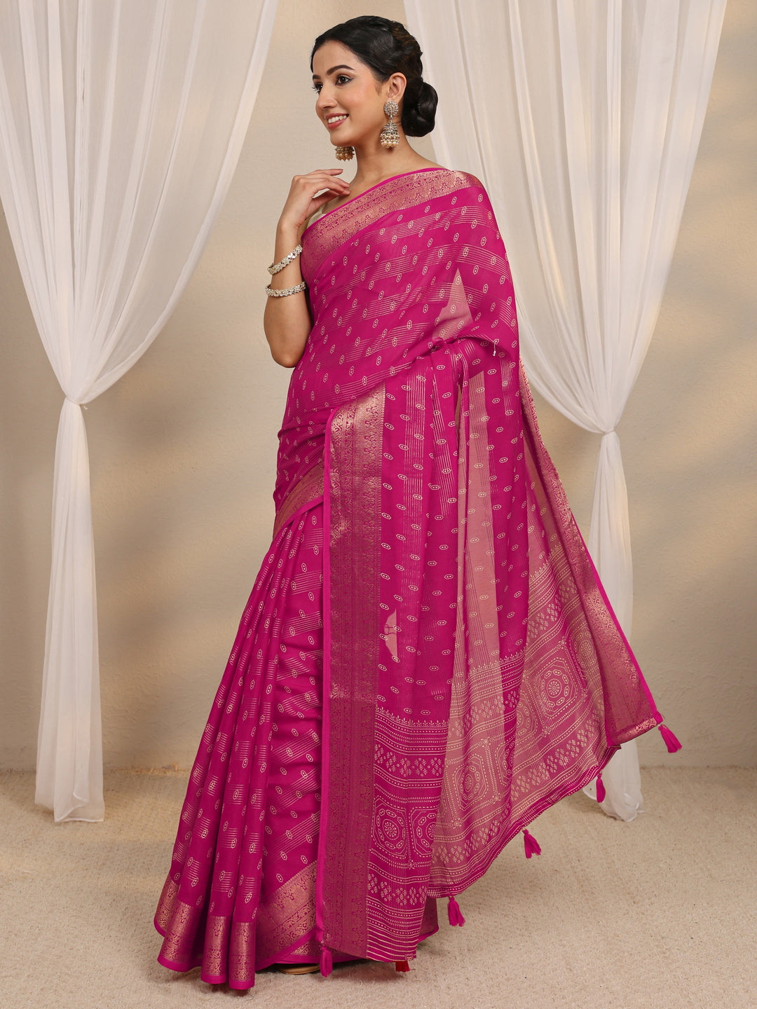  Pink Ethnic Woven Design Silk Blend Saree With Unstitched Blouse Piece 