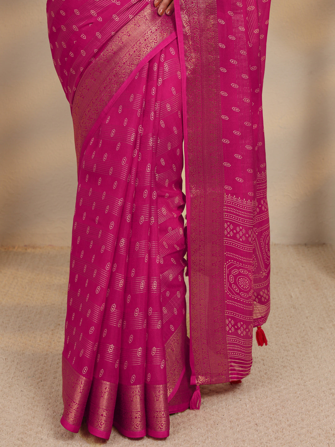  Pink Ethnic Woven Design Silk Blend Saree With Unstitched Blouse Piece 