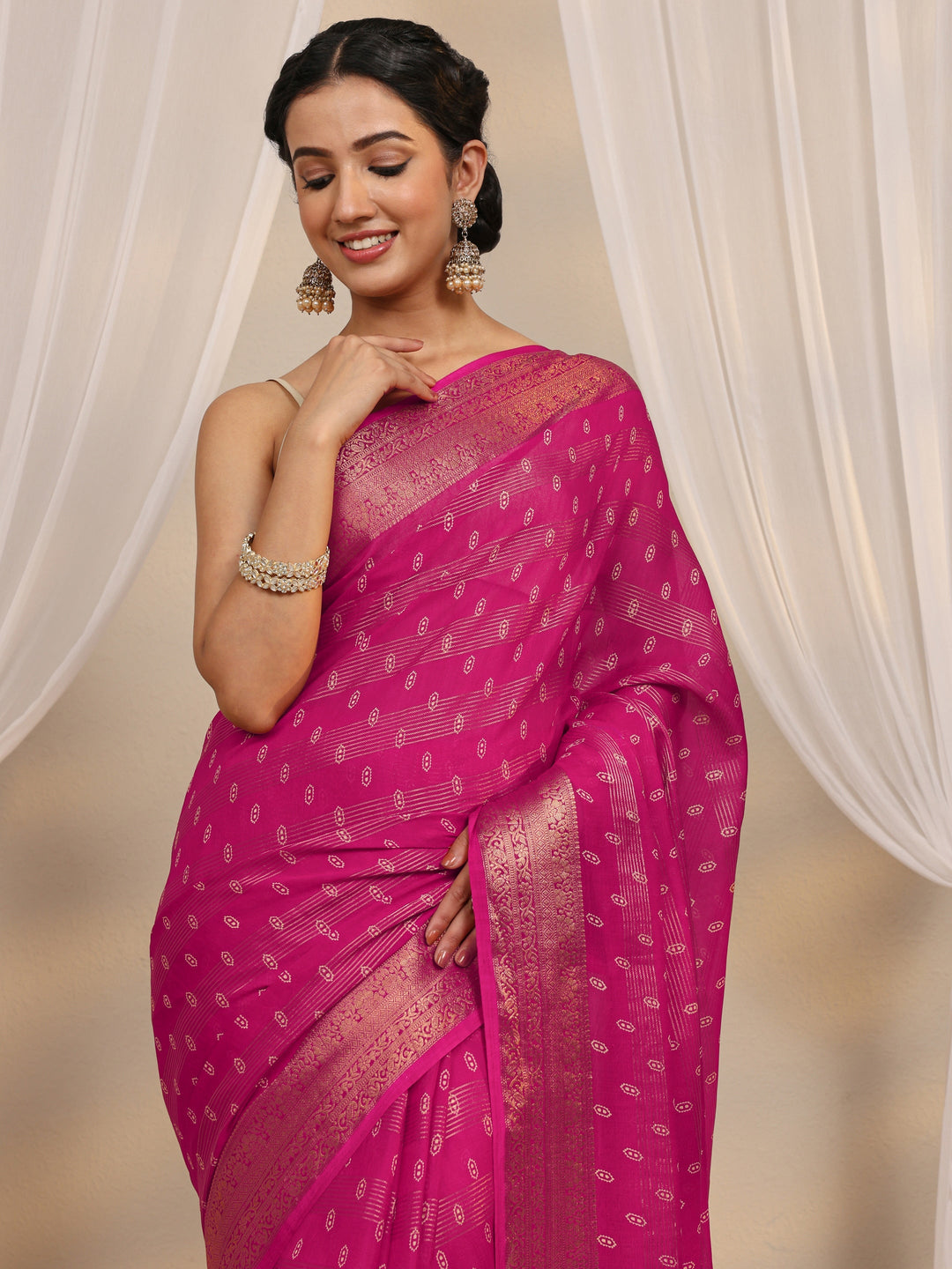  Pink Ethnic Woven Design Silk Blend Saree With Unstitched Blouse Piece 