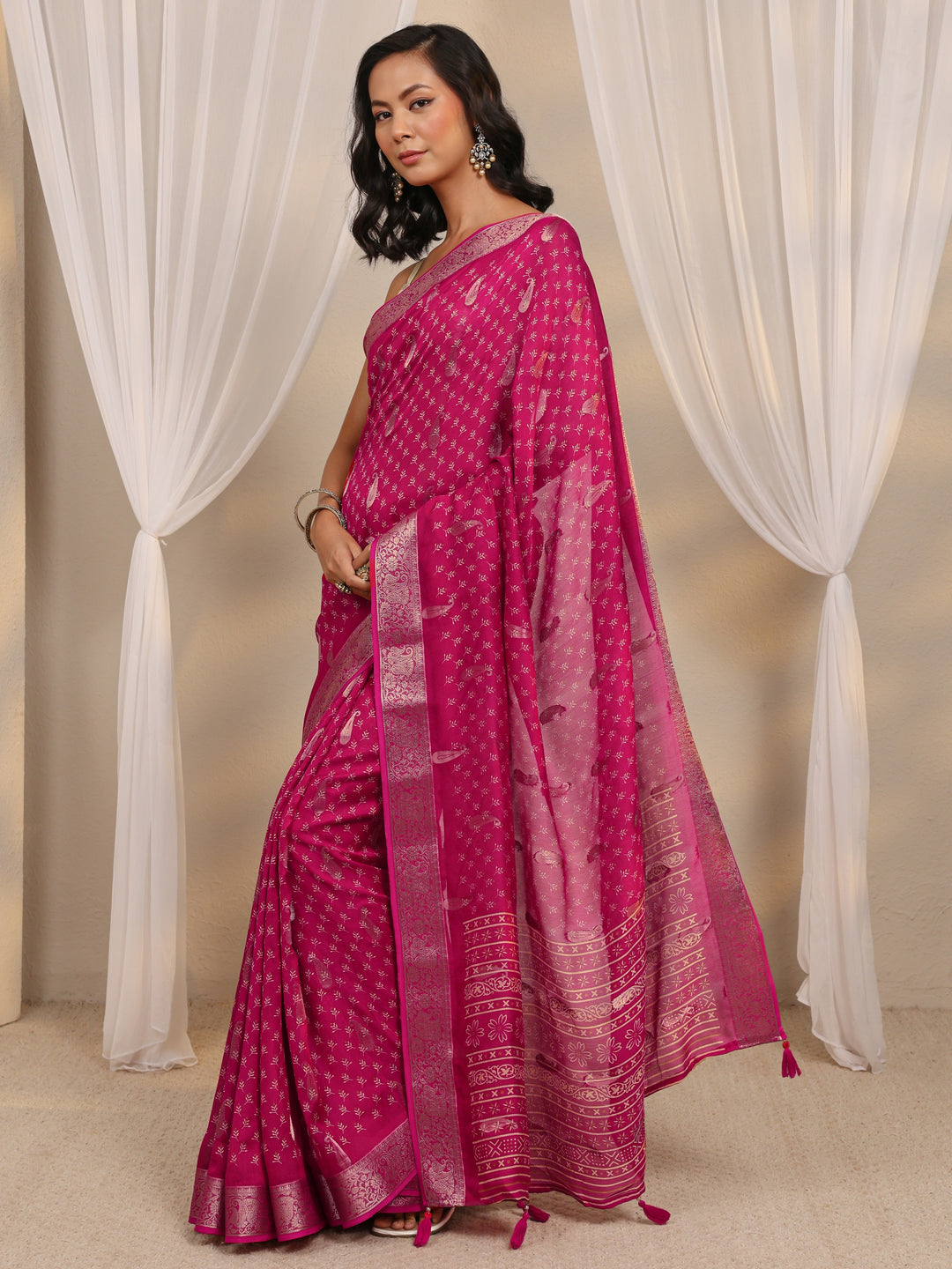  Pink Woven Design Paisley Silk Blend Saree With Unstitched Blouse Piece 