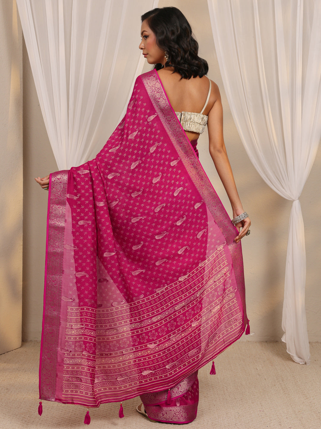  Pink Woven Design Paisley Silk Blend Saree With Unstitched Blouse Piece 