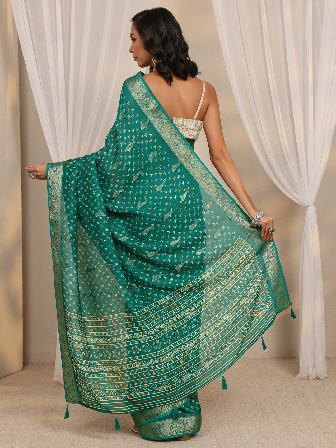 Green Woven Design Paisley Silk Blend Saree With Unstitched Blouse Piece 