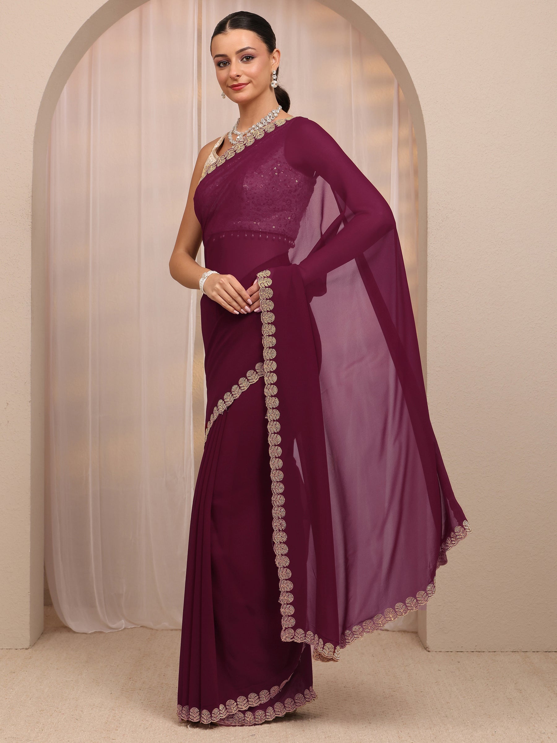 Grey Solid Jimmy Choo Satin Saree With Unstitched Blouse Piece