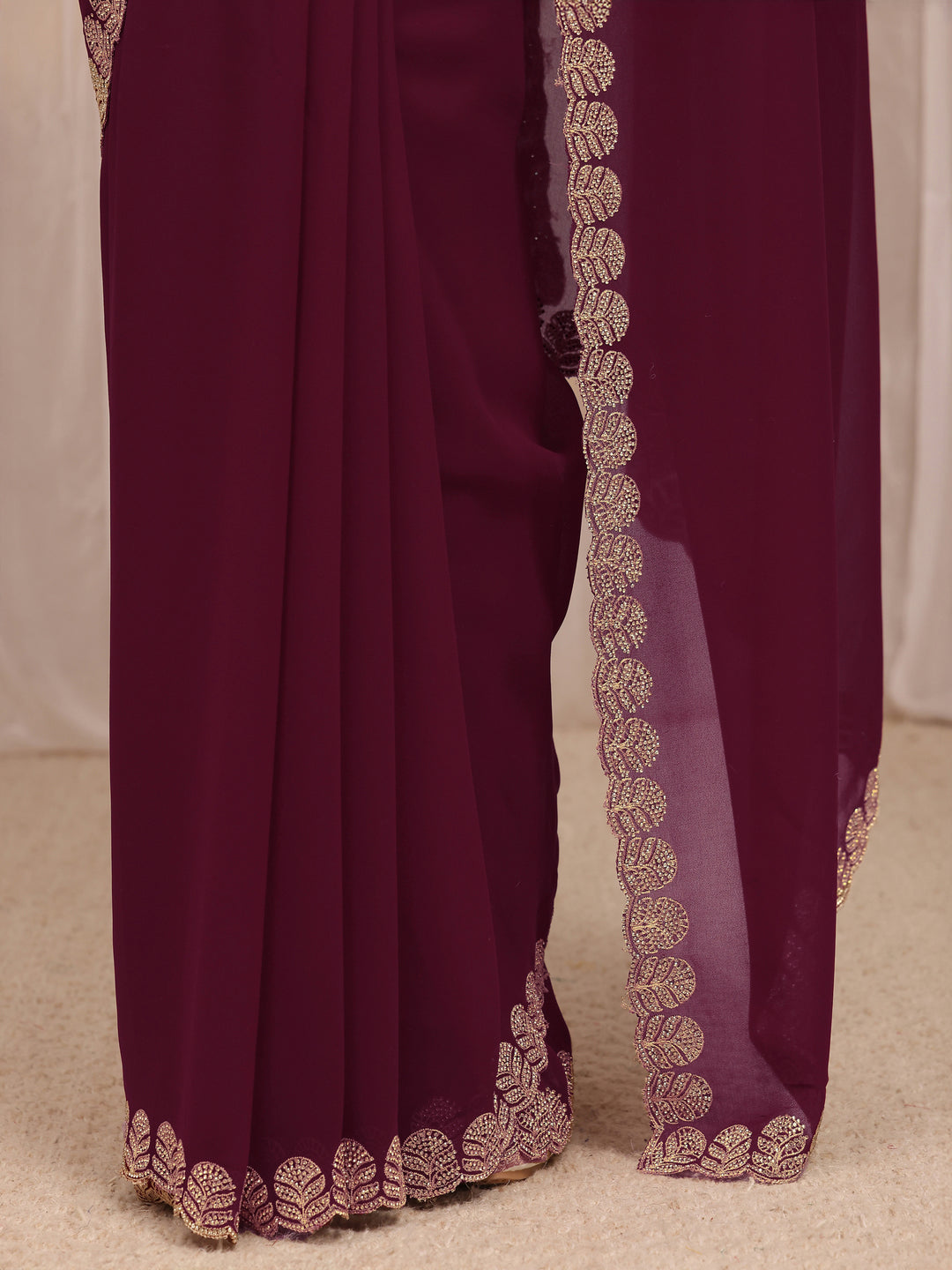 Maroon Embellished Silk Blend Saree 
With Unstitched Blouse Piece 