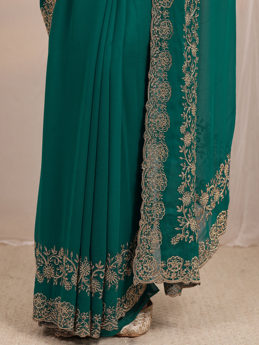  Libas Art Teal Green Embellished Silk Blend Saree With Unstitched Blouse Piece 
