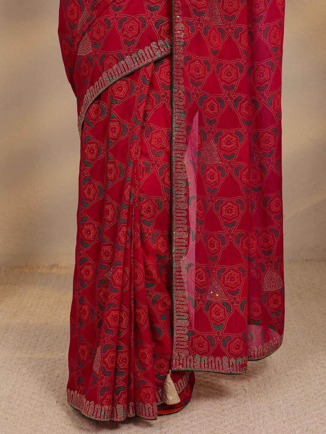  Pink Bandhani Printed Silk Blend Saree With Unstitched Blouse Piece 