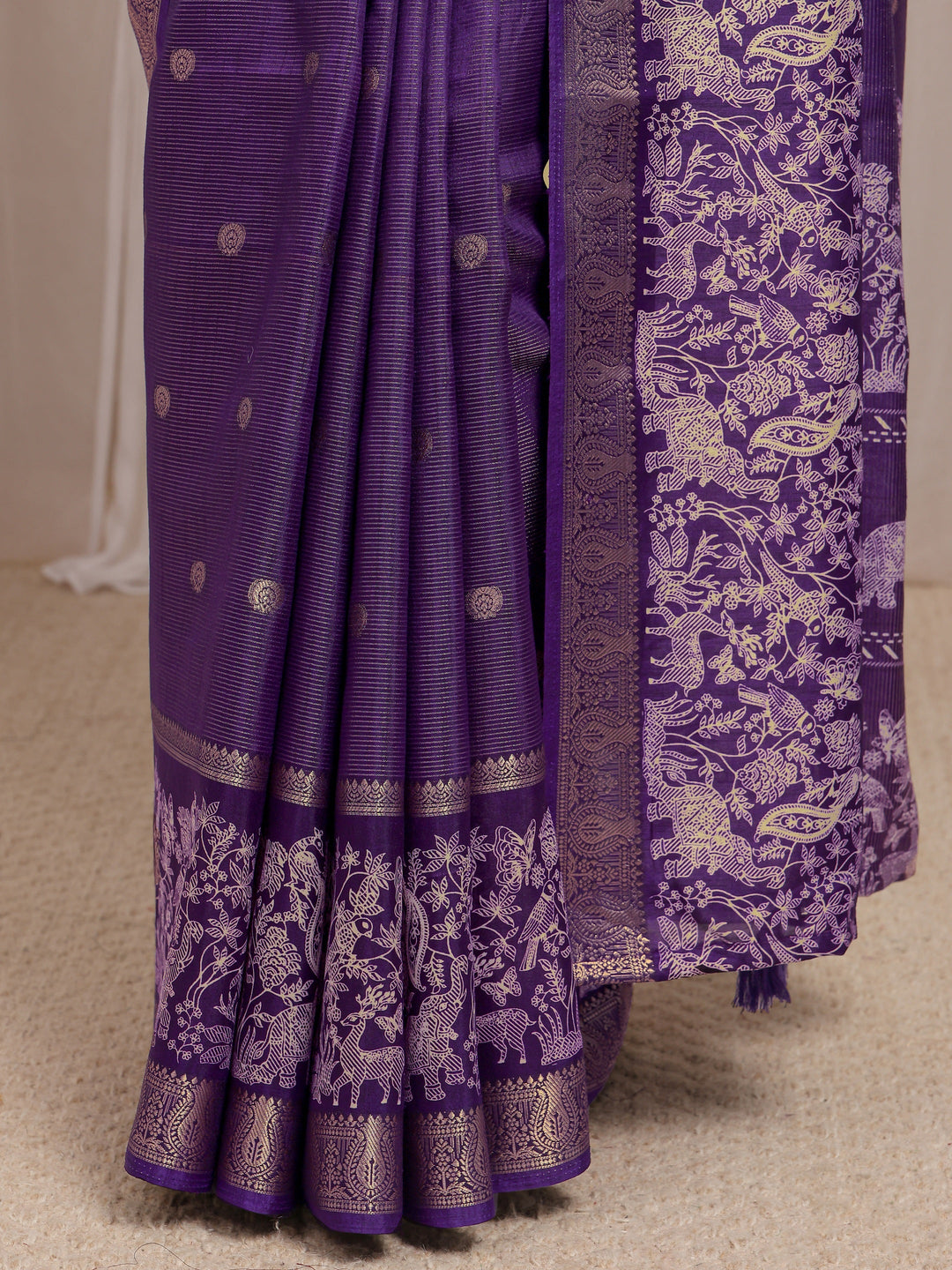  Purple Woven Design Silk Blend Saree 
With Unstitched Blouse Piece 