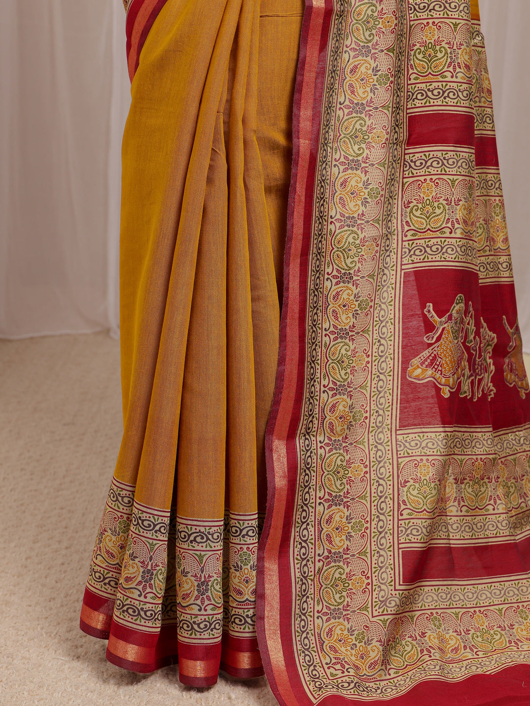  Mustard Solid Silk Blend Saree With Unstitched Blouse Piece 