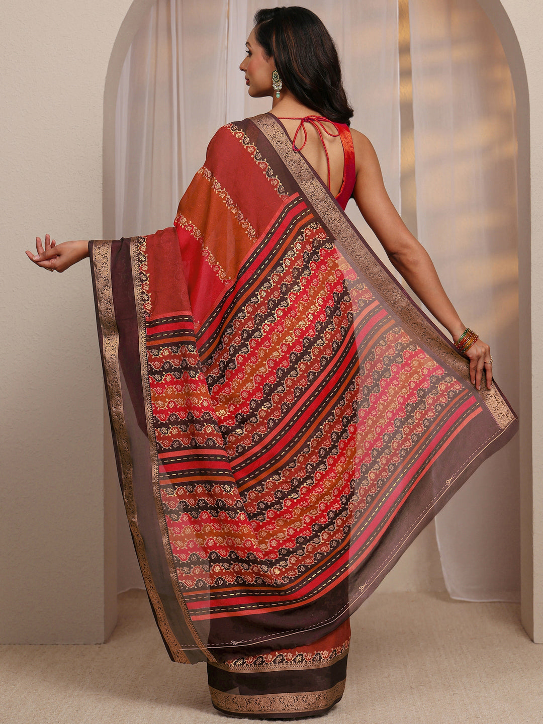  Multi Color Block Silk Blend Saree 
With Unstitched Blouse Piece 