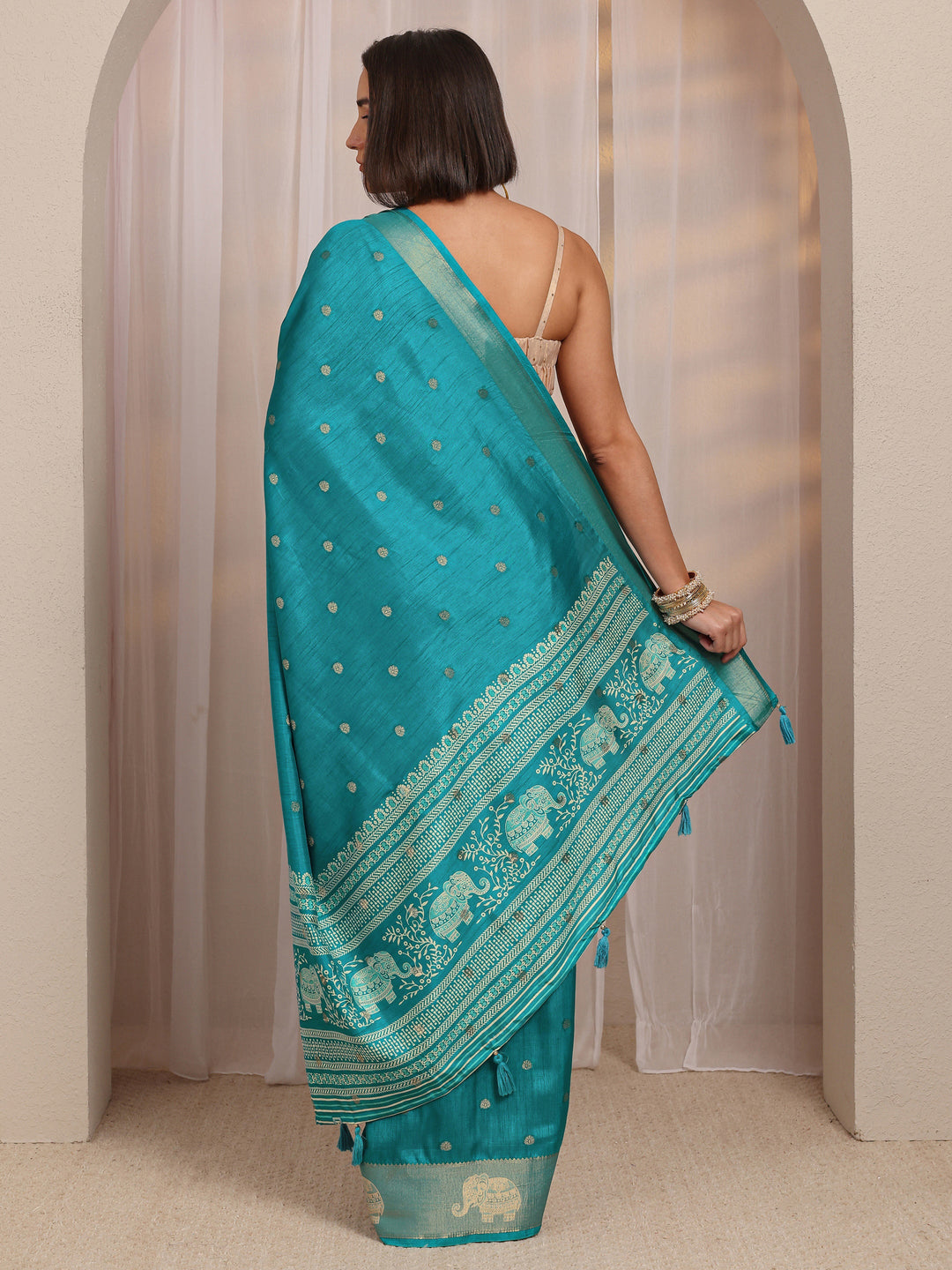  Blue Woven Design Silk Blend Saree 
With Unstitched Blouse Piece 