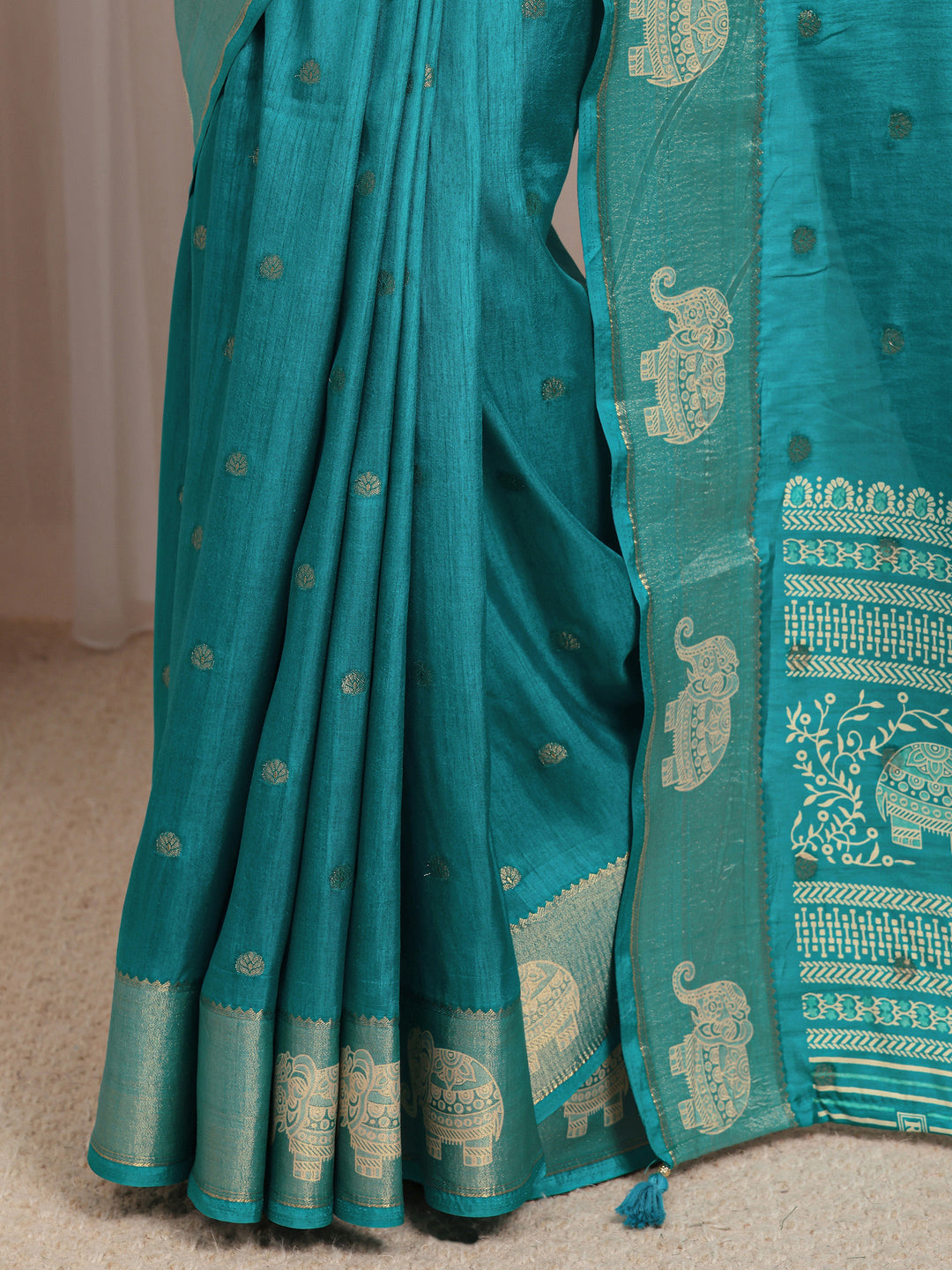  Blue Woven Design Silk Blend Saree 
With Unstitched Blouse Piece 