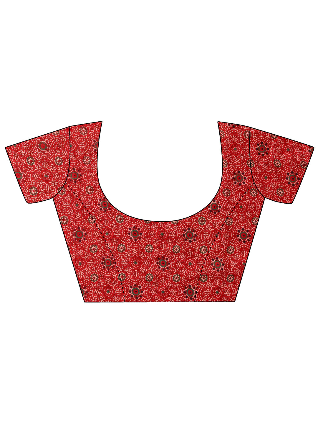  Red Ethnic Motifs Printed Silk Blend Saree 
With Unstitched Blouse Piece 