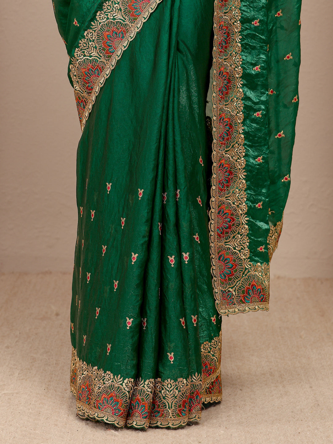 Green Ethnic Motif  Embroidered Silk Blend Saree With Unstitched Blouse Piece 