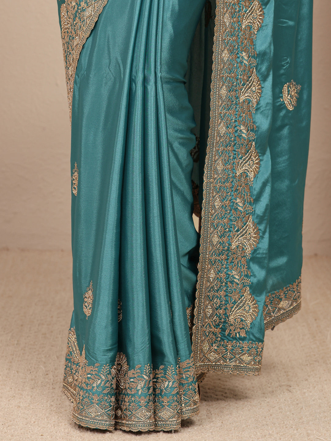  Blue Ethnic Embroidered Silk Blend Saree
With Unstitched Blouse Piece 