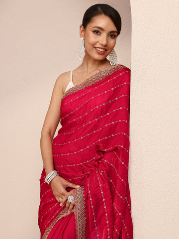 Red Embellished Silk Blend Saree
With Unstitched Blouse Piece