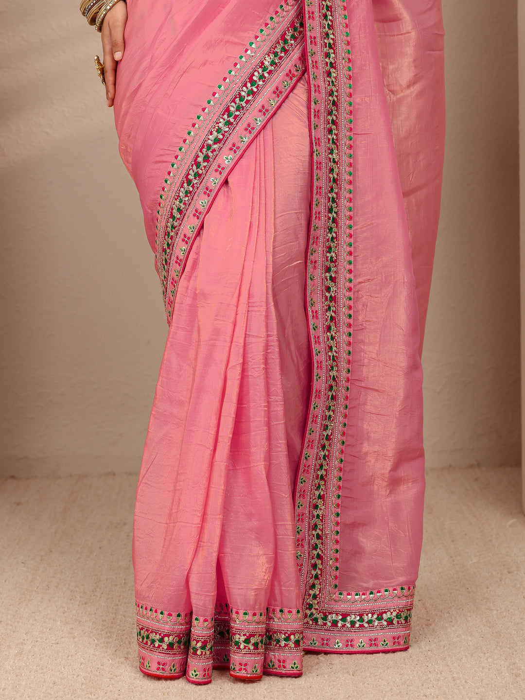  Pink Solid Silk Blend Saree With Unstitched Blouse Piece 