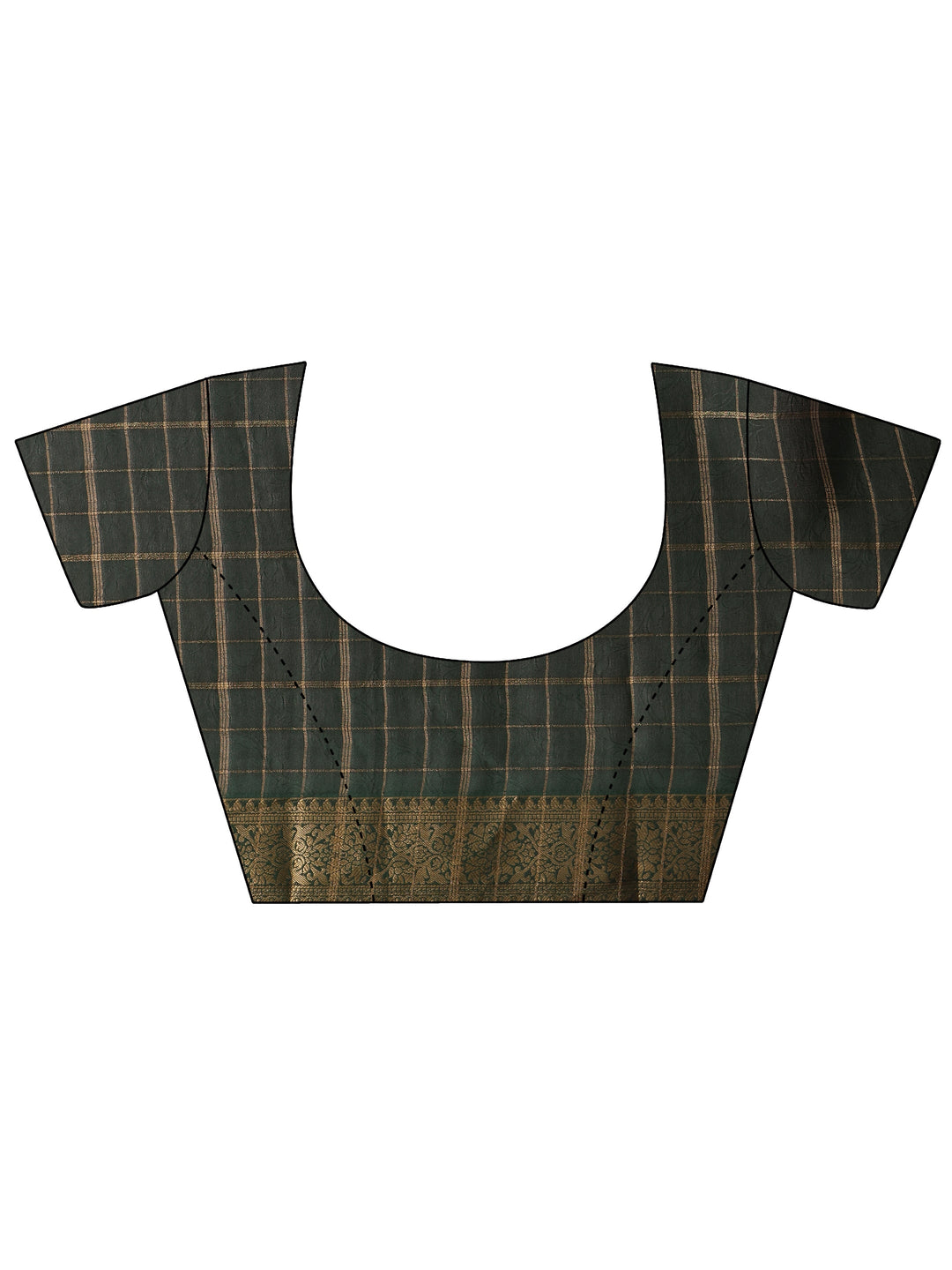  Green Checkered Silk Blend Saree 
With Unstitched Blouse Piece 