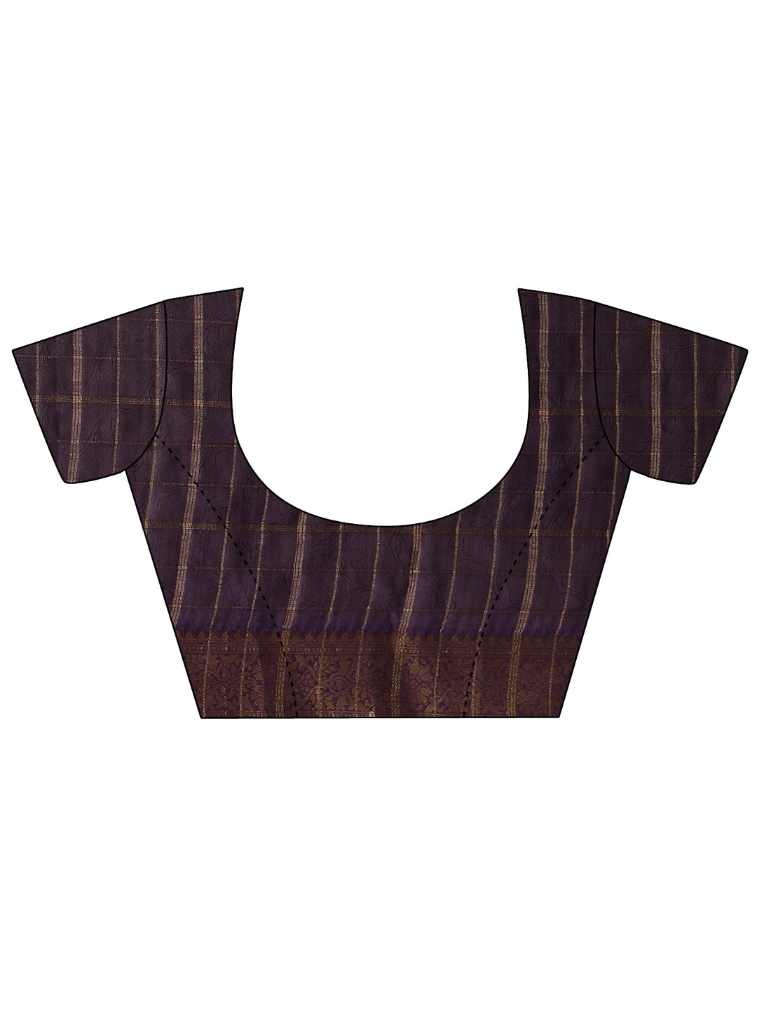  Purple Checkered Silk Blend Saree 
With Unstitched Blouse Piece 