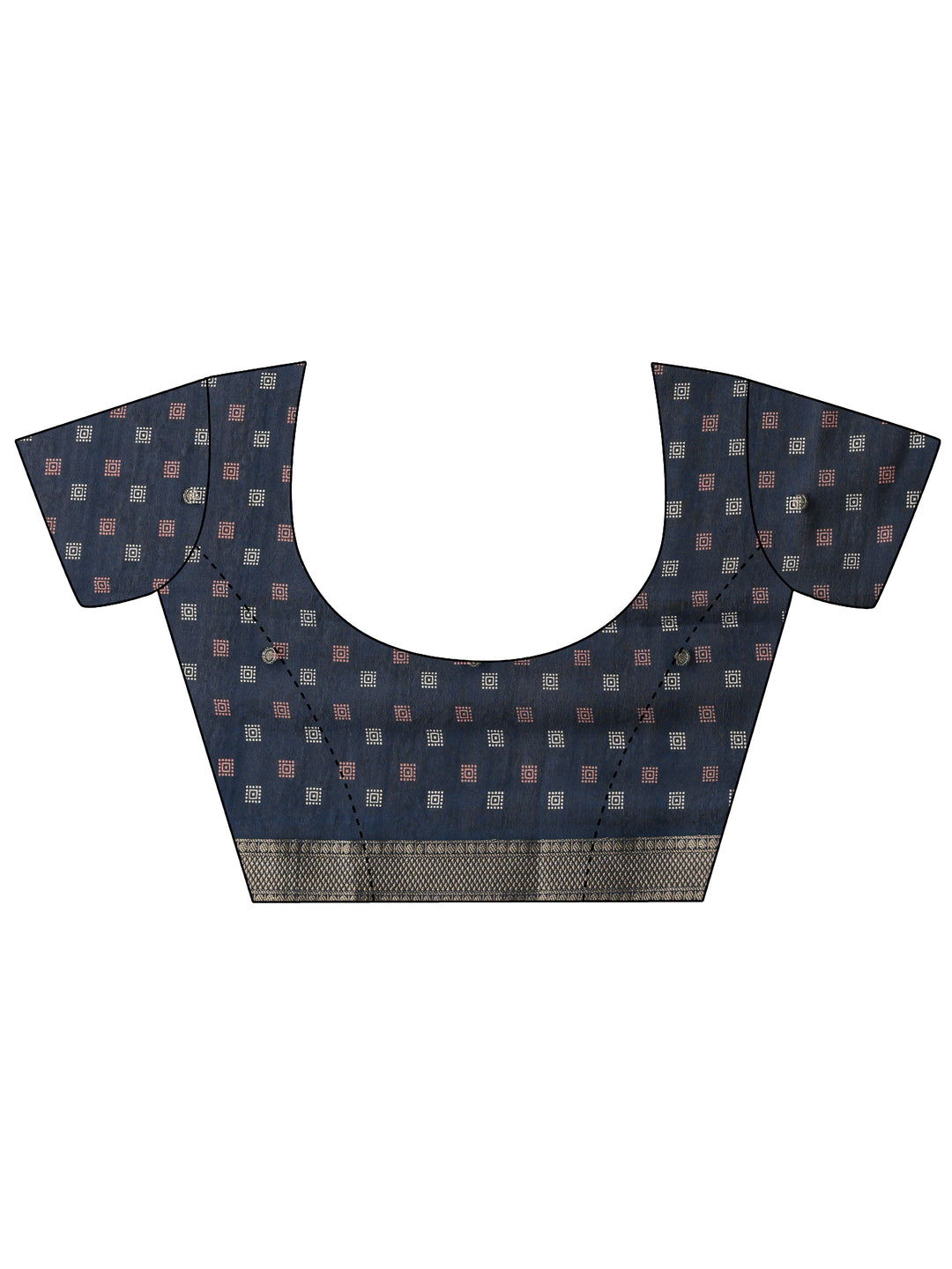  Navy Blue Floral Printed Silk Blend Saree With Unstitched Blouse Piece 