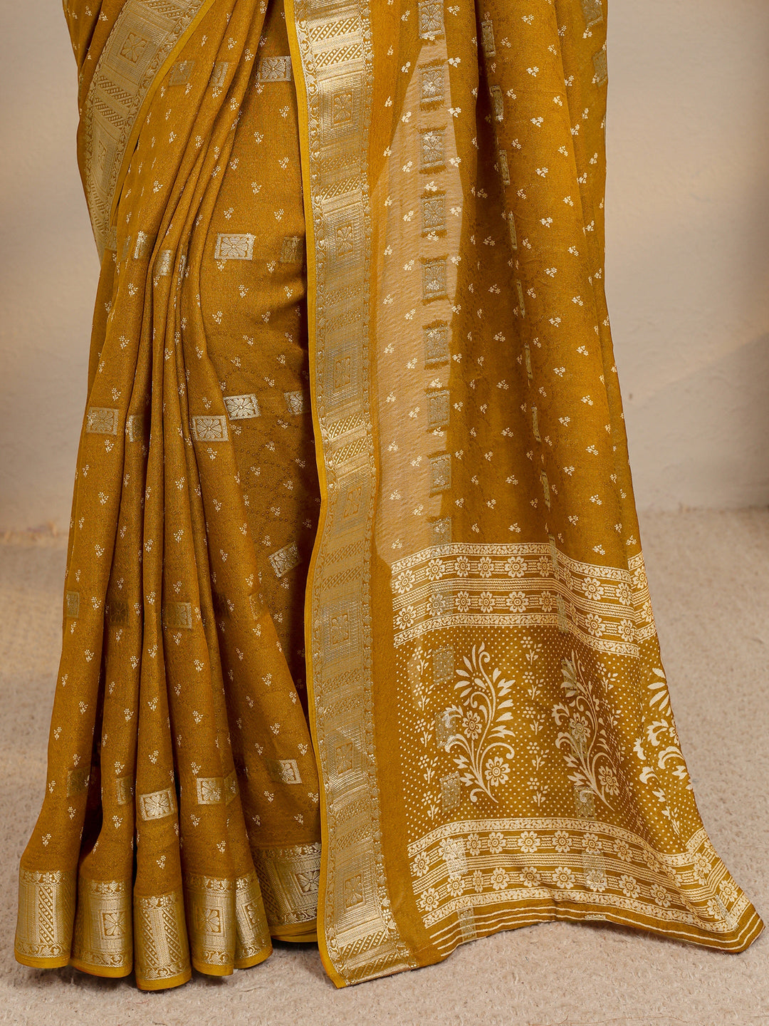  Mustard Ethnic Woven Design Silk Blend Saree With Unstitched Blouse Piece 