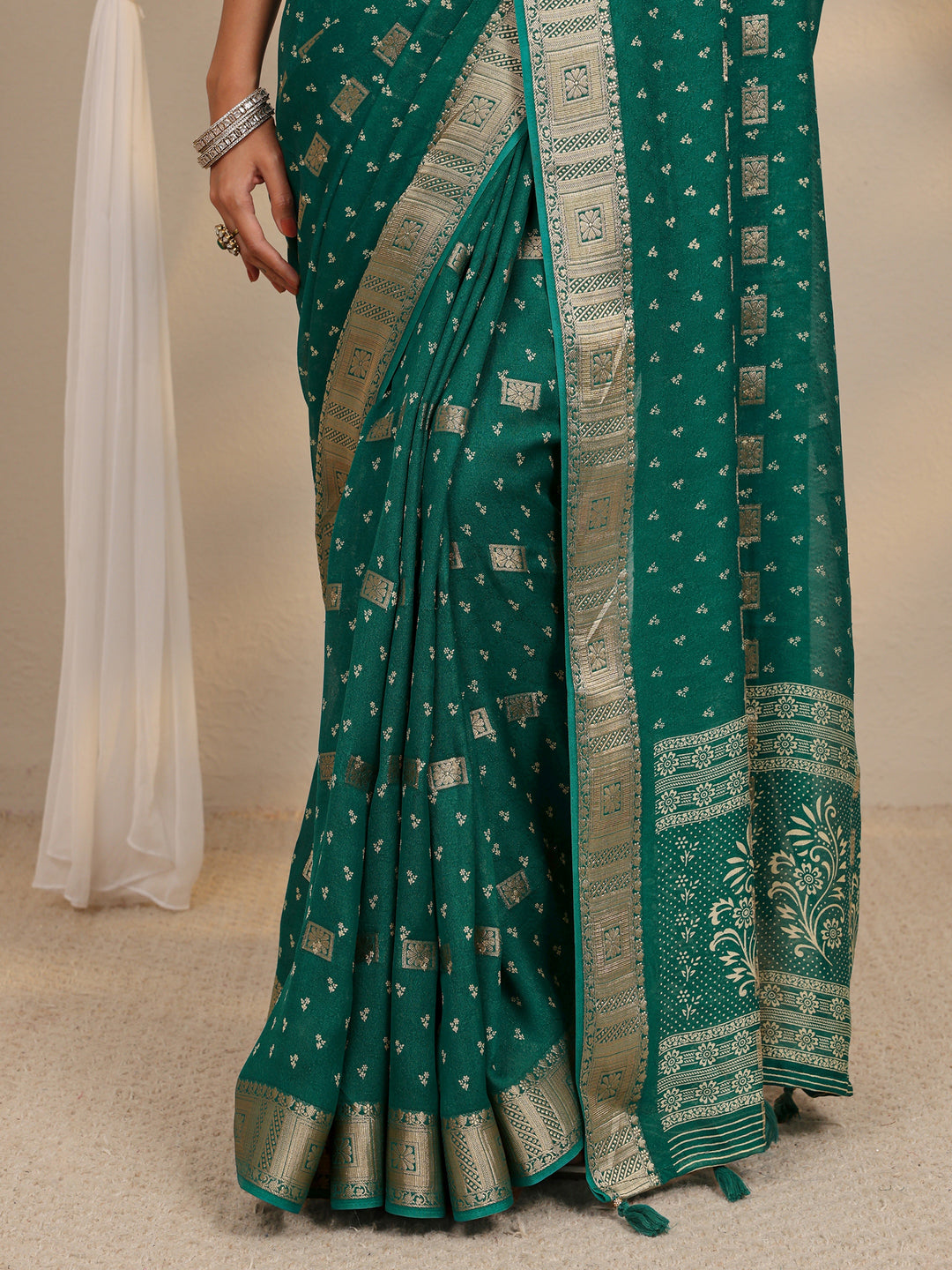  Green Ethnic Woven Design Silk Blend Saree With Unstitched Blouse Piece 