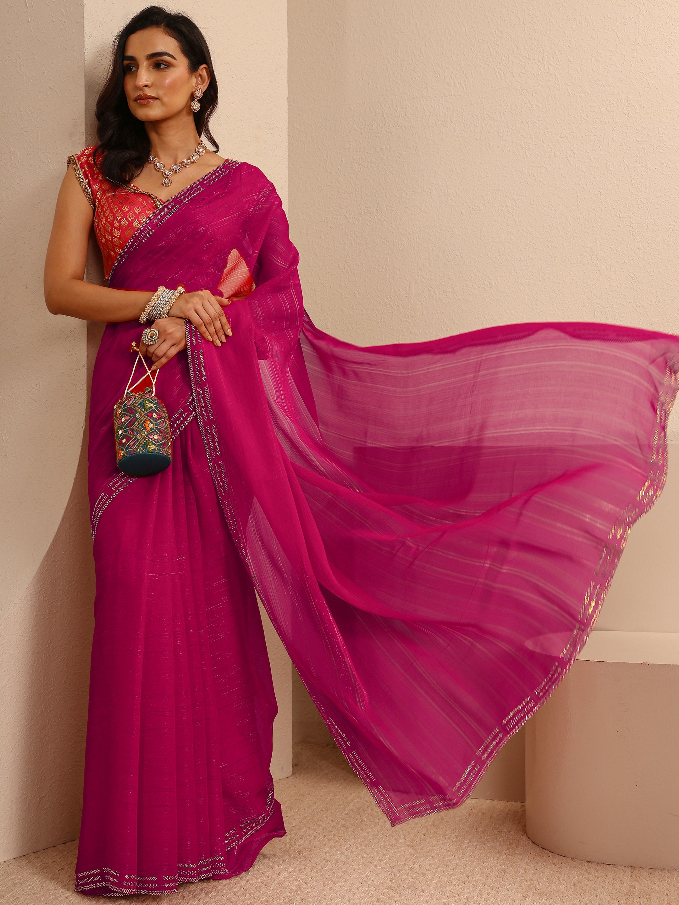 libas Pink Sheen Tissue Saree With Unstitched Blouse Piece-picture-30