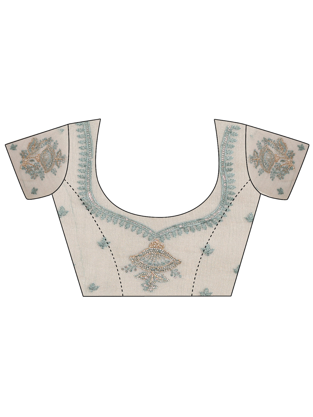  Blue Embellished Tissue Saree With Unstitched Blouse Piece 