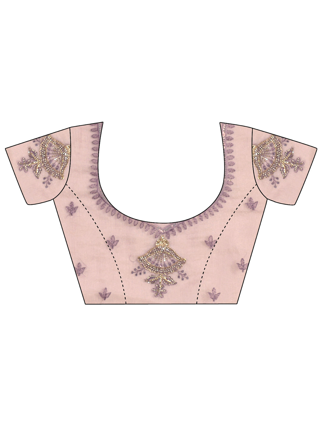  Lavender Embellished Tissue Saree With Unstitched Blouse Piece 