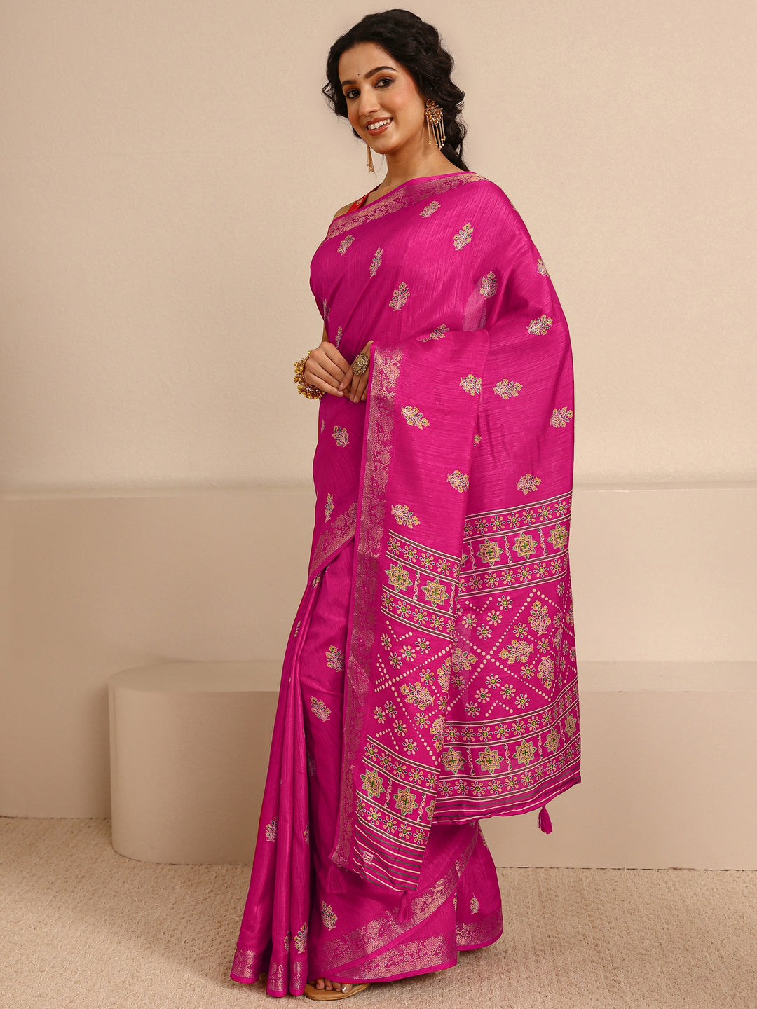  Pink Woven Design Silk Blend Saree With Unstitched Blouse Piece 