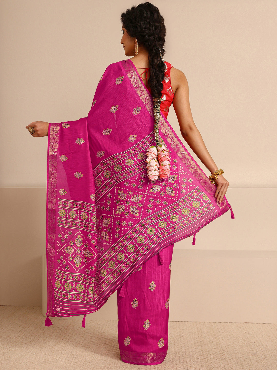  Pink Woven Design Silk Blend Saree With Unstitched Blouse Piece 