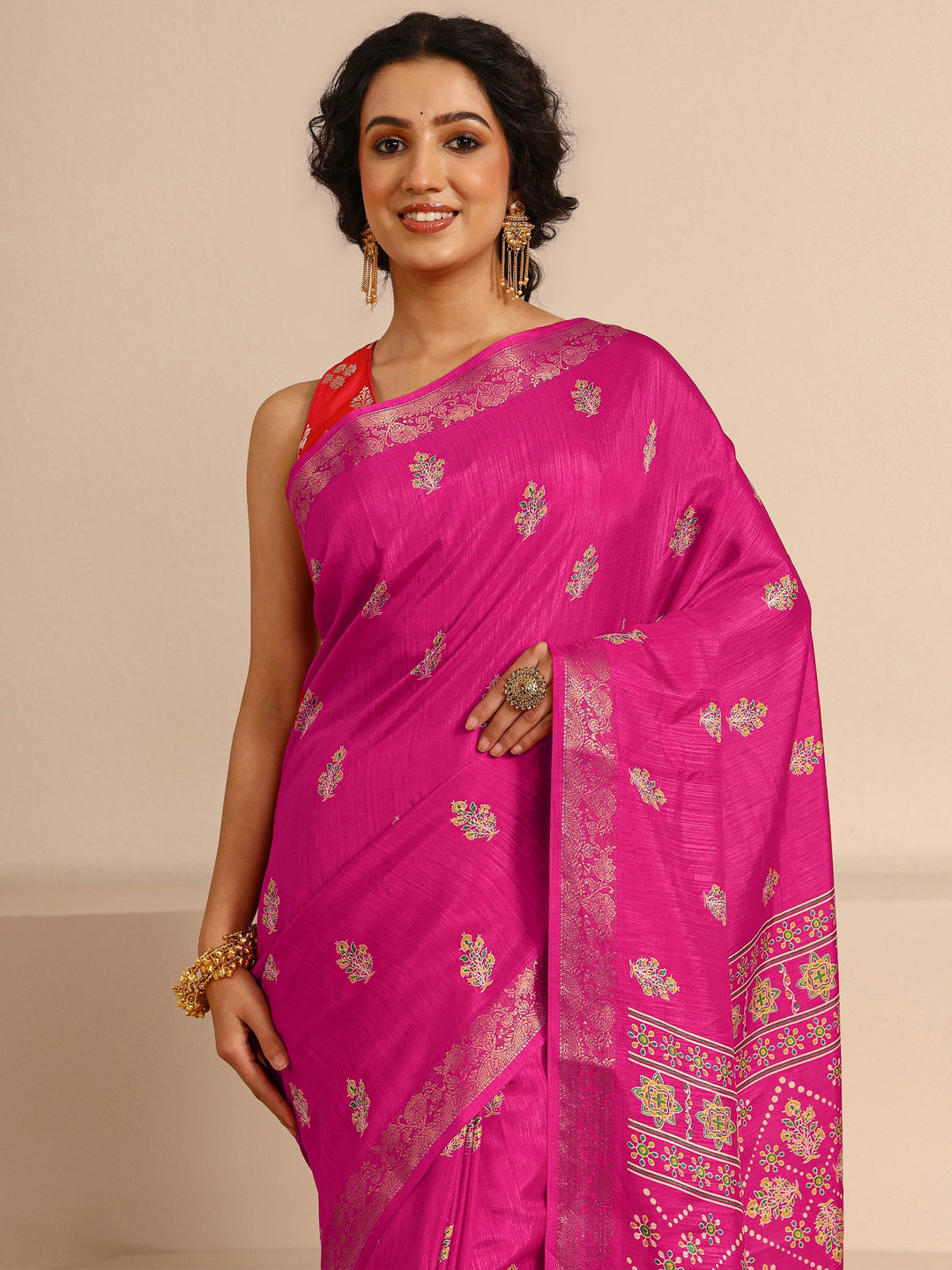  Pink Woven Design Silk Blend Saree With Unstitched Blouse Piece 