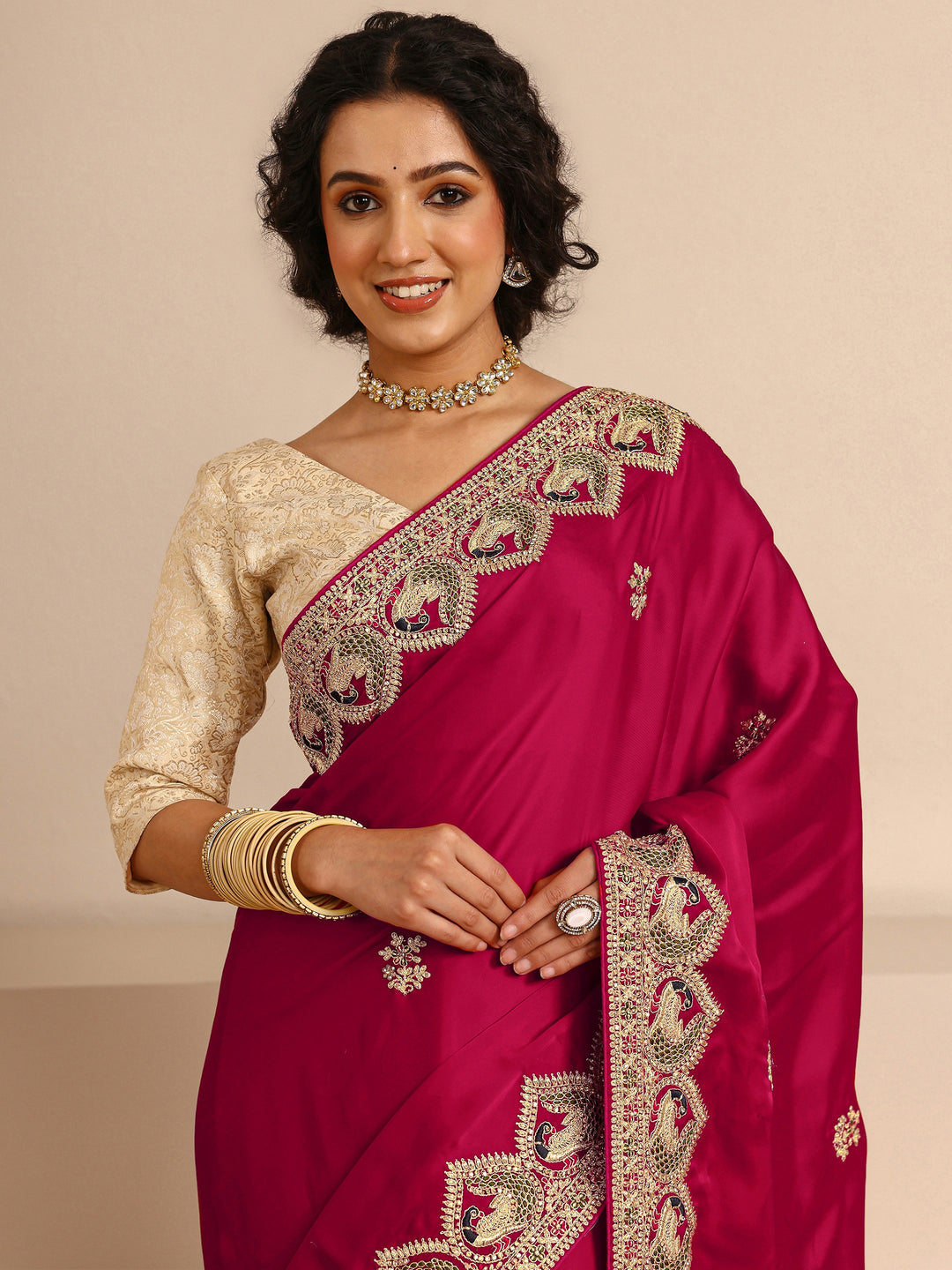  Libas Art Red Embellished Silk Blend Saree  With Unstitched Blouse Piece 