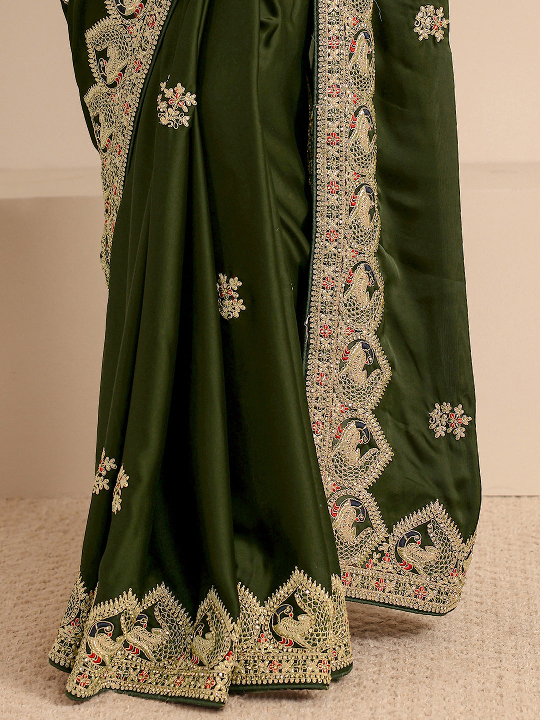  Libas Art Green Embellished Silk Blend Saree With Unstitched Blouse Piece 