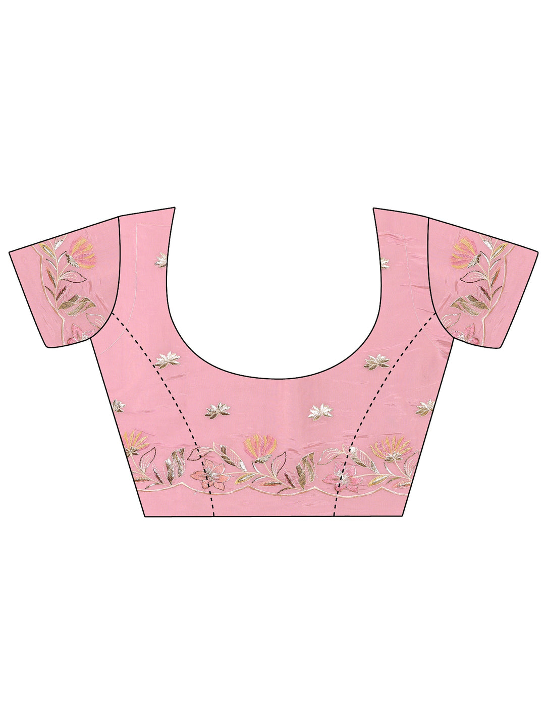  Pink Floral Embroidered Silk Blend Saree With Unstitched Blouse Piece 