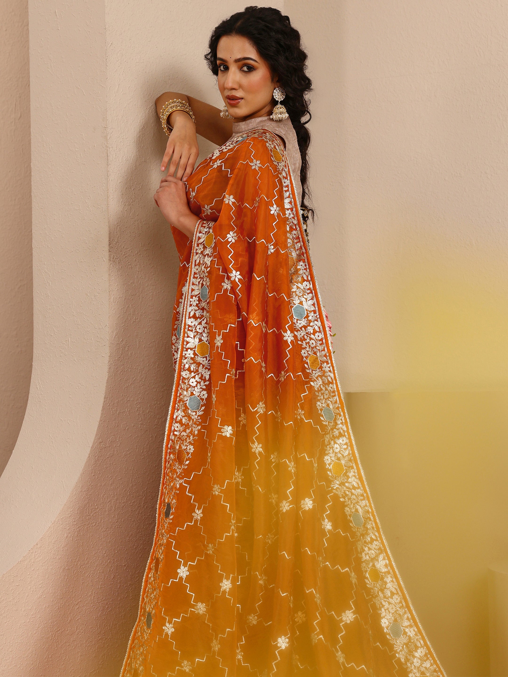 libas Orange Embellished Silk Blend Saree With Unstitched Blouse Piece-picture-21