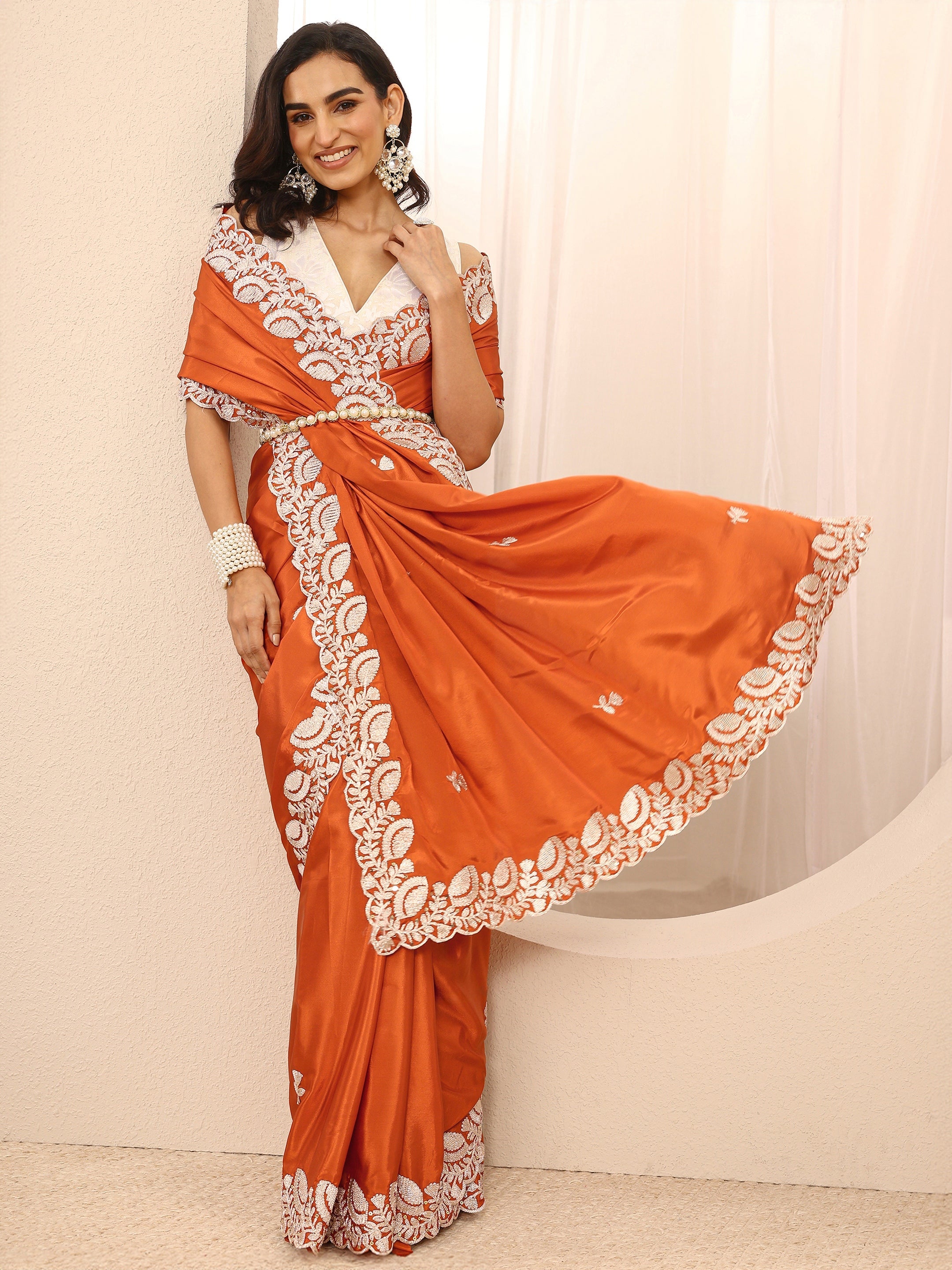 libas Orange Embellished Silk Blend Saree With Unstitched Blouse Piece-picture-24
