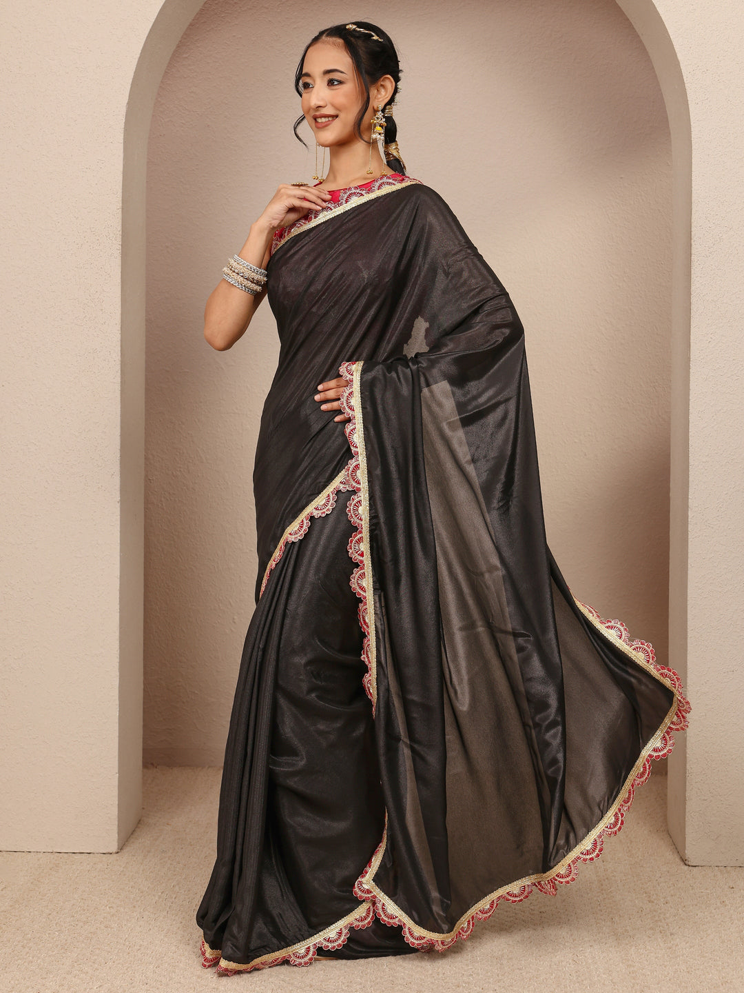  Black Solid Tissue Saree With Unstitched Blouse Piece 