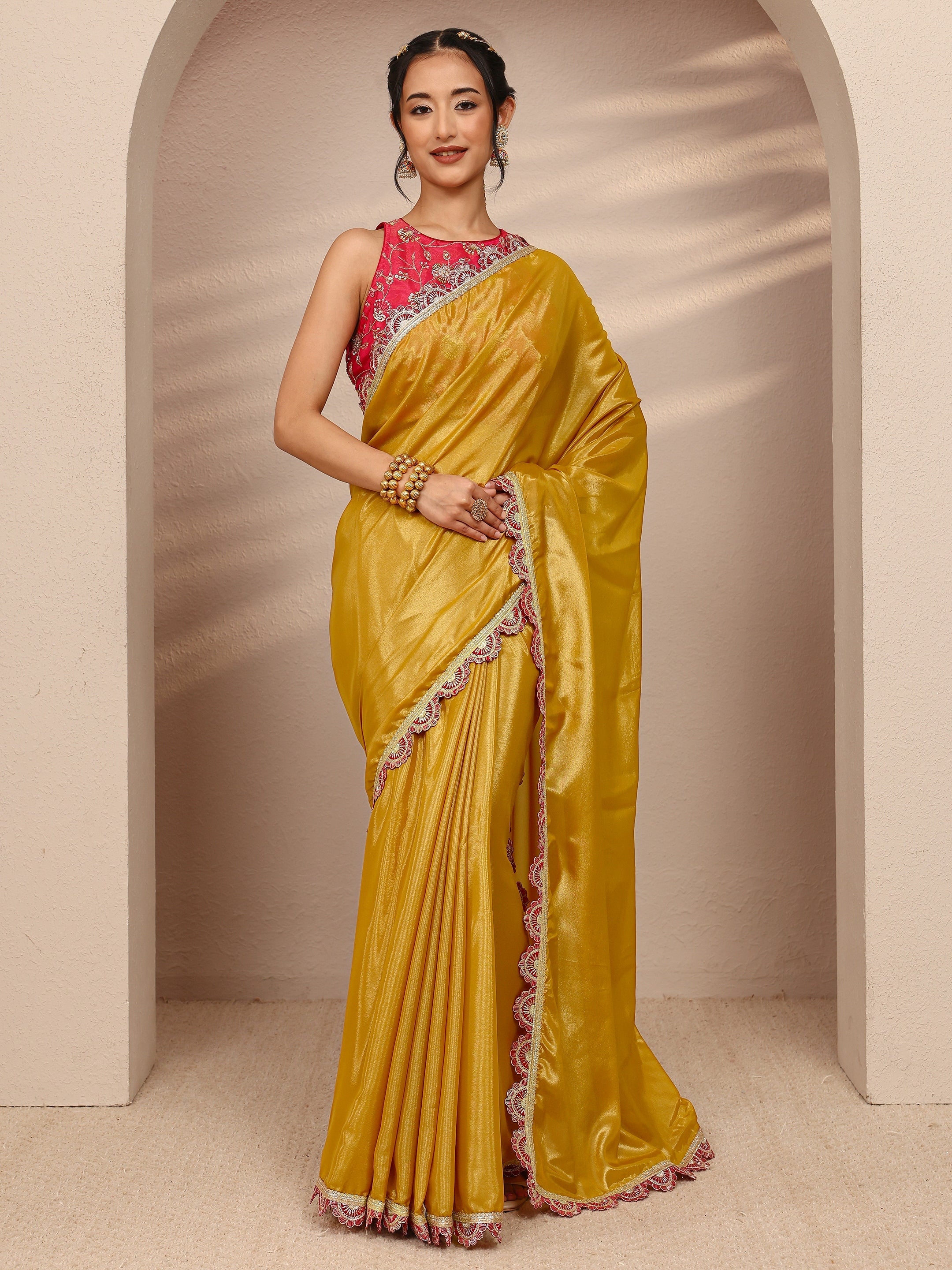 libas Mustard Solid Tissue Saree With Unstitched Blouse Piece-picture-31