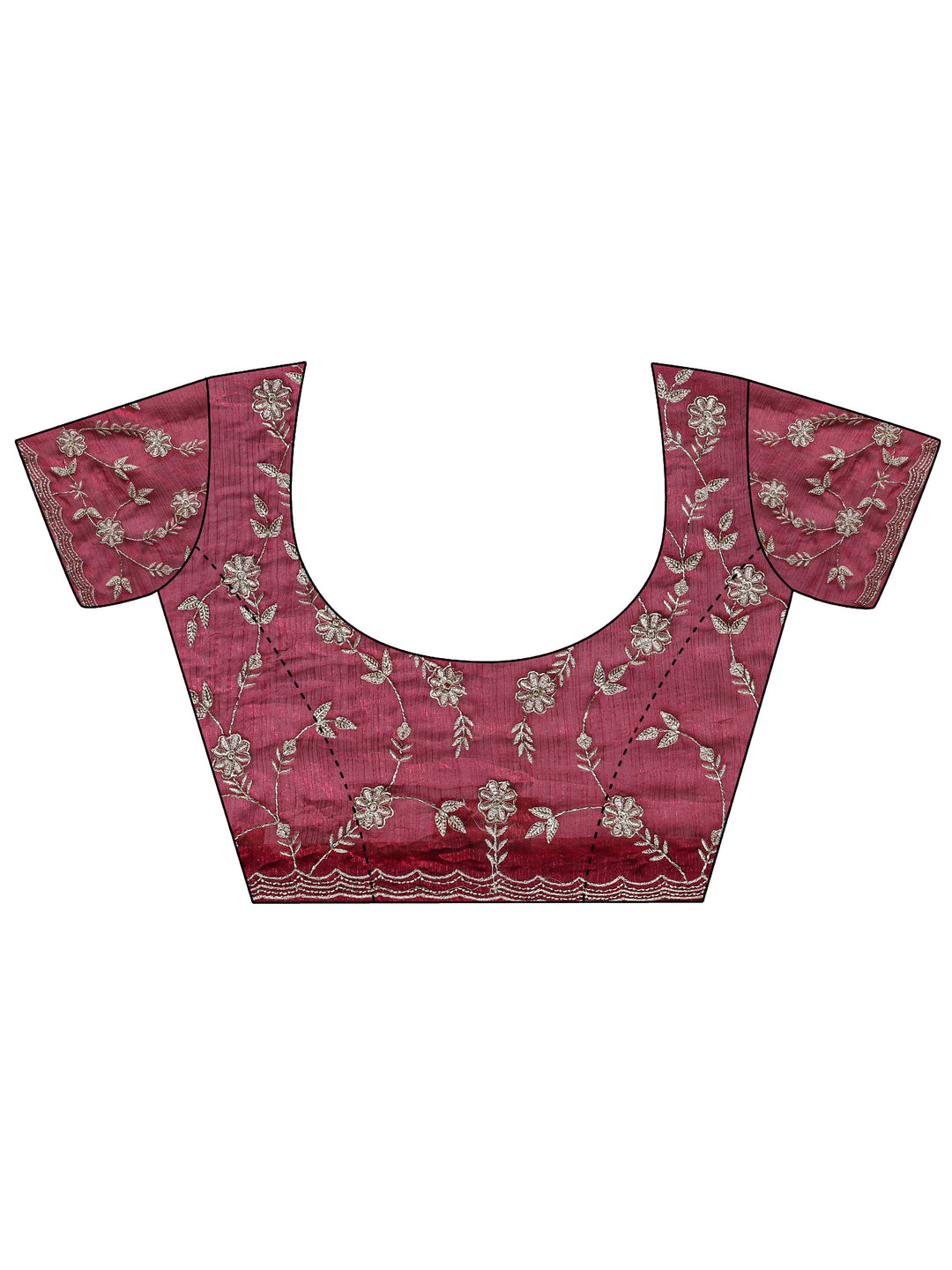  Burgundy Floral Embellished Chiffon Saree With Unstitched Blouse Piece 