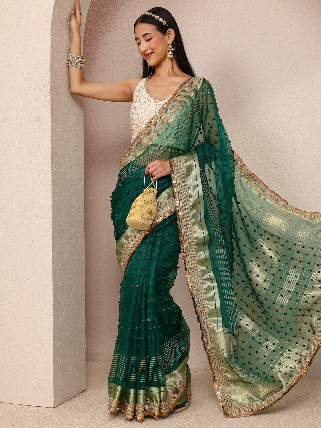 Green Woven Design Chanderi Silk Saree With Unstitched Blouse Piece