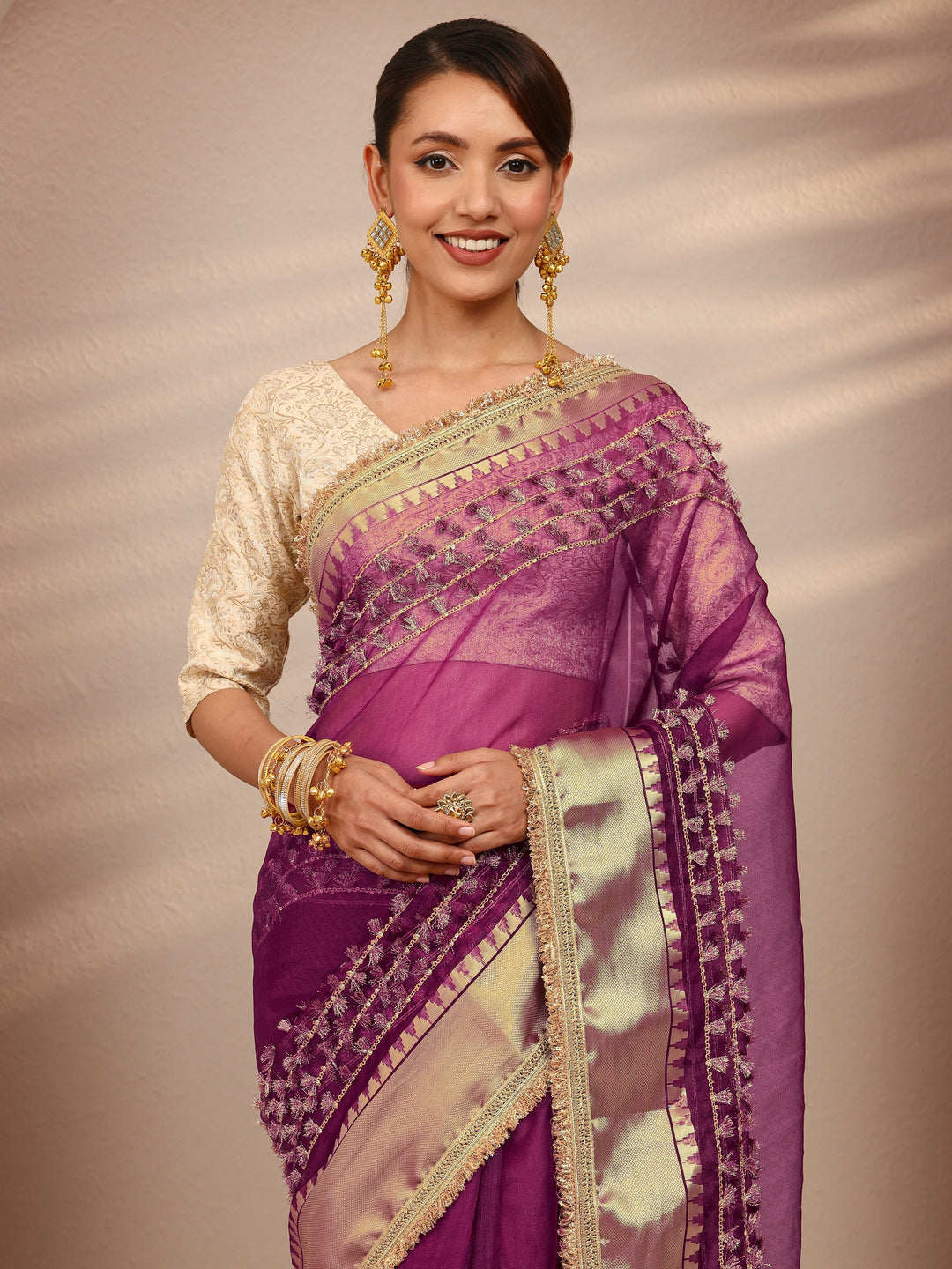  Burgundy Woven Design Chanderi Silk Saree
With Unstitched Blouse Piece 