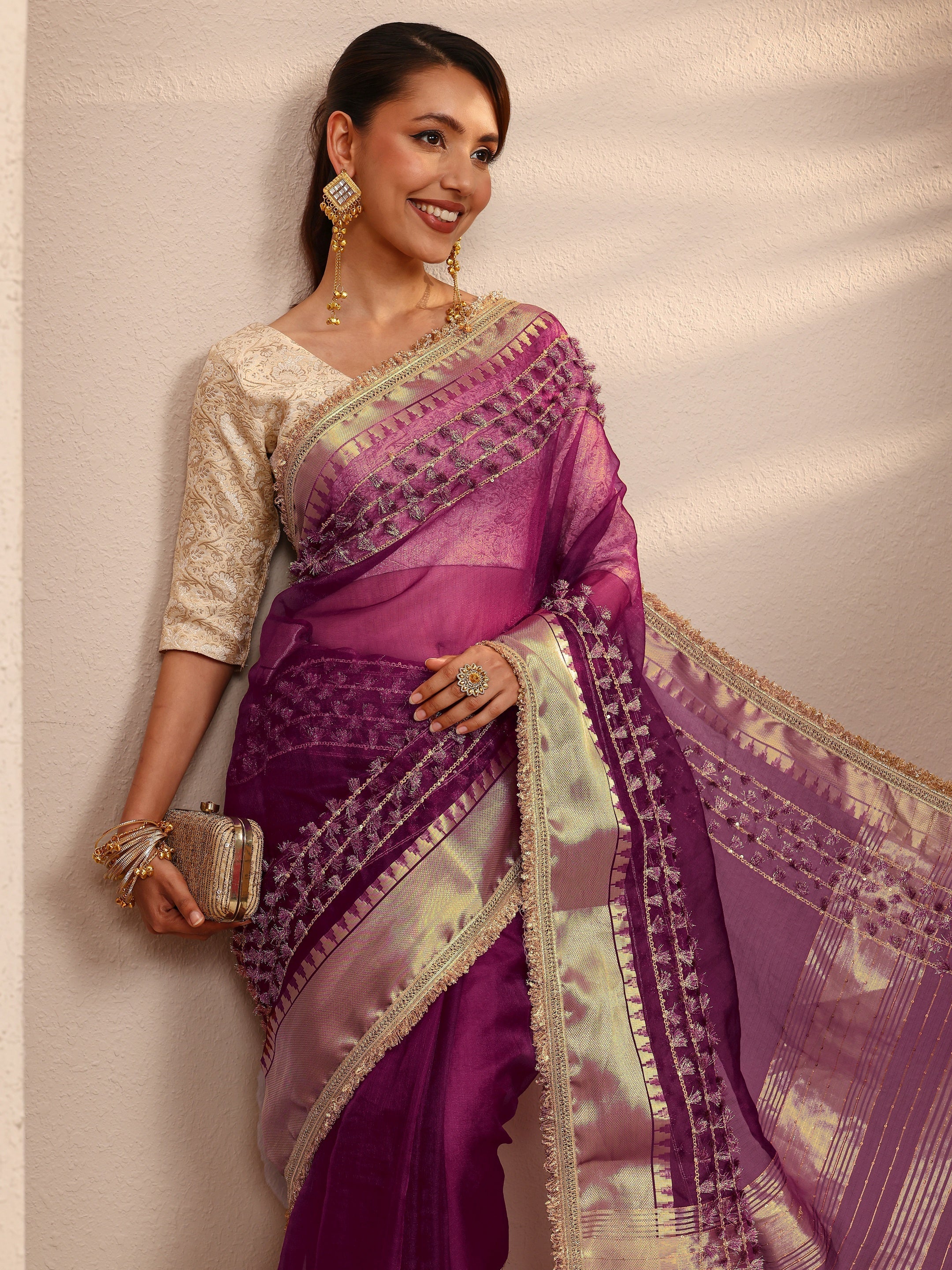 libas Burgundy Woven Design Chanderi Silk SareeWith Unstitched Blouse Piece-picture-24