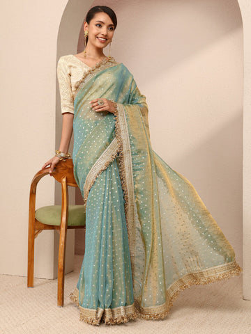 Green Woven Design Tissue Saree
With Unstitched Blouse Piece