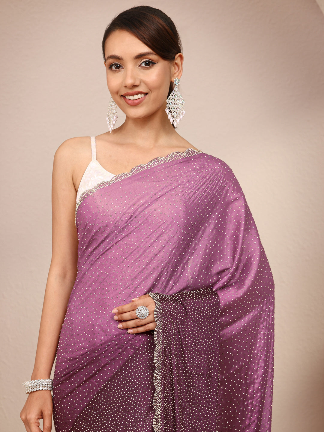  Mauve Embellished Satin Ombre Saree
With Unstitched Blouse Piece 