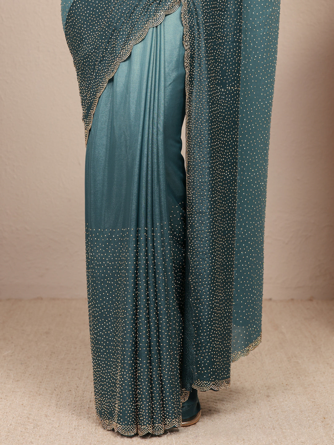  Blue Embellished Satin Ombre Saree
With Unstitched Blouse Piece 