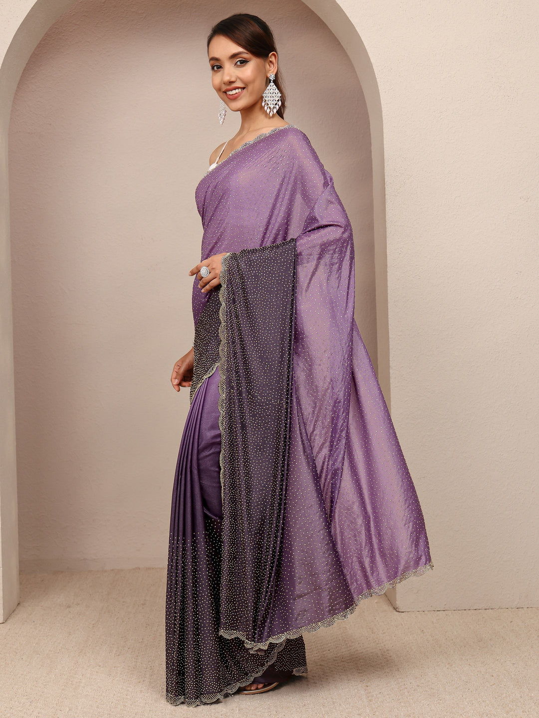  Purple Embellished Satin Ombre Saree
With Unstitched Blouse Piece 