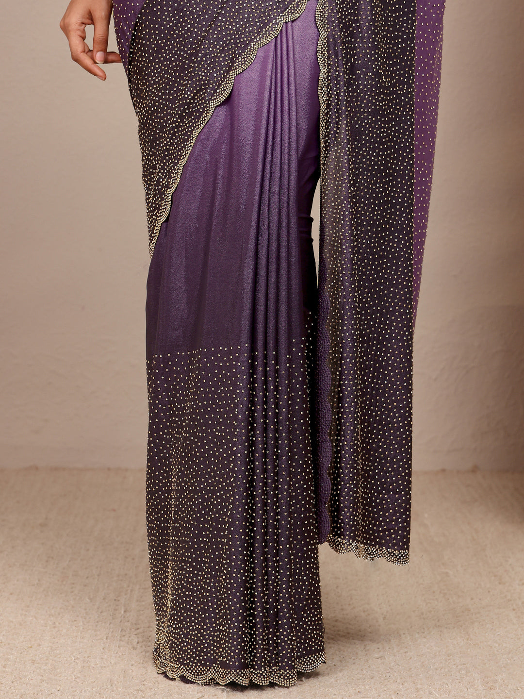 Purple Embellished Satin Ombre Saree
With Unstitched Blouse Piece 